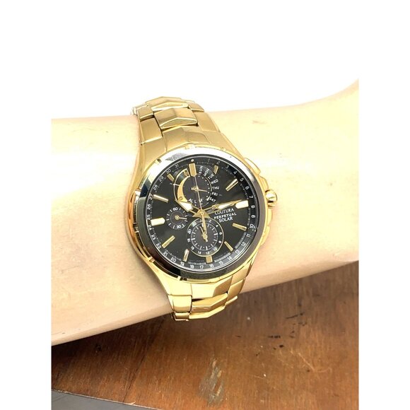 Seiko Mens Watch SSC700 Coutura Solar Perpetual Chronograph Black Dial Gold 44mm - Picture 12 of 15